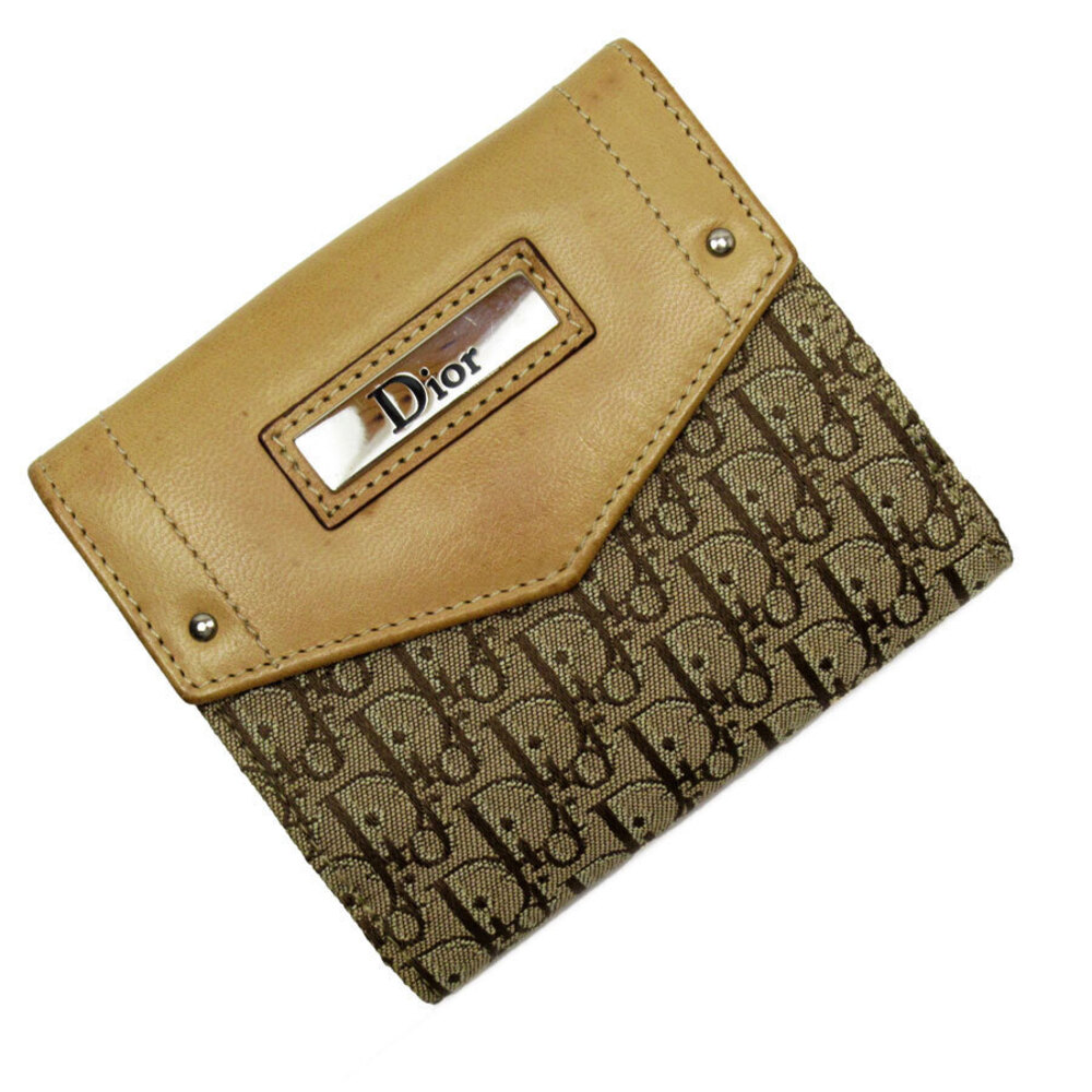 Christian Dior Bifold Wallet Leather Canvas Brown